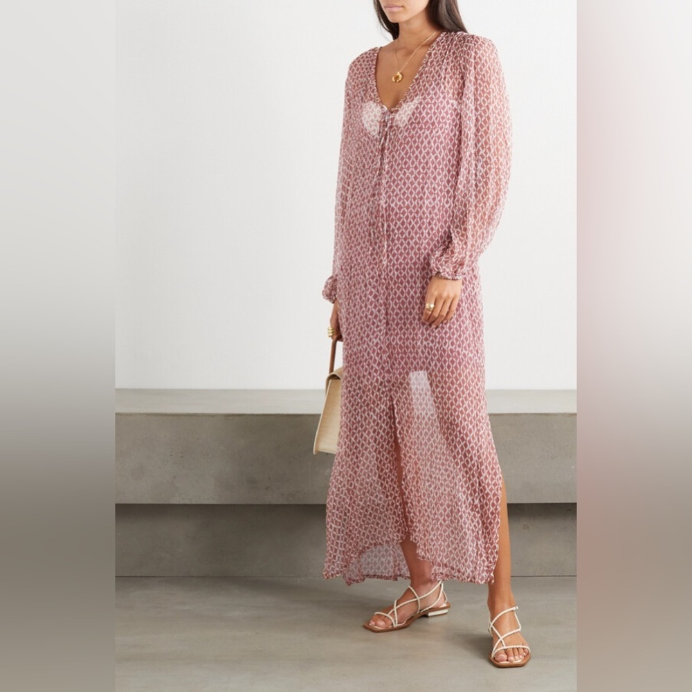 Cloe Cassandro + Net Sustain Lea Printed Silk Maxi Dress in Brown